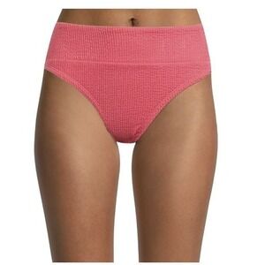 NEW Time And Tru Womens mid Rise Crinkle Rose Pink Bikini Swim Bottom 1X 16w-18w